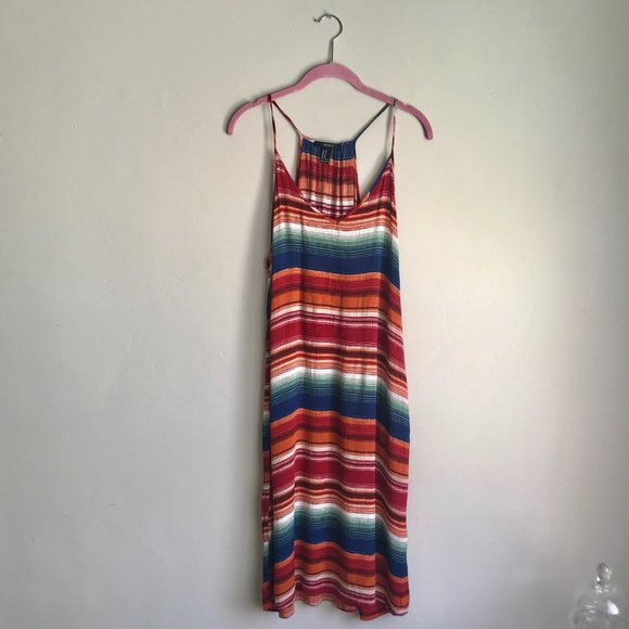 FOREVER 21 / Orange & Blue Stripe Midi Dress - Picture 1 of 8